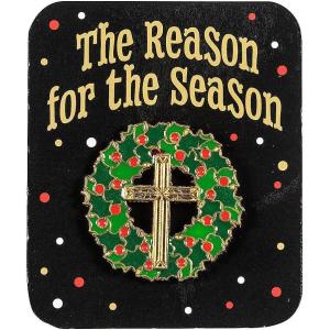 Fun Express Elegant Green Wreath Cross Metal Pins – 1.5″ (Pack of 12) – Symbolic Christmas Design on Cards, Perfect for Church Events, Bible Study Groups, and Christmas Gifts.