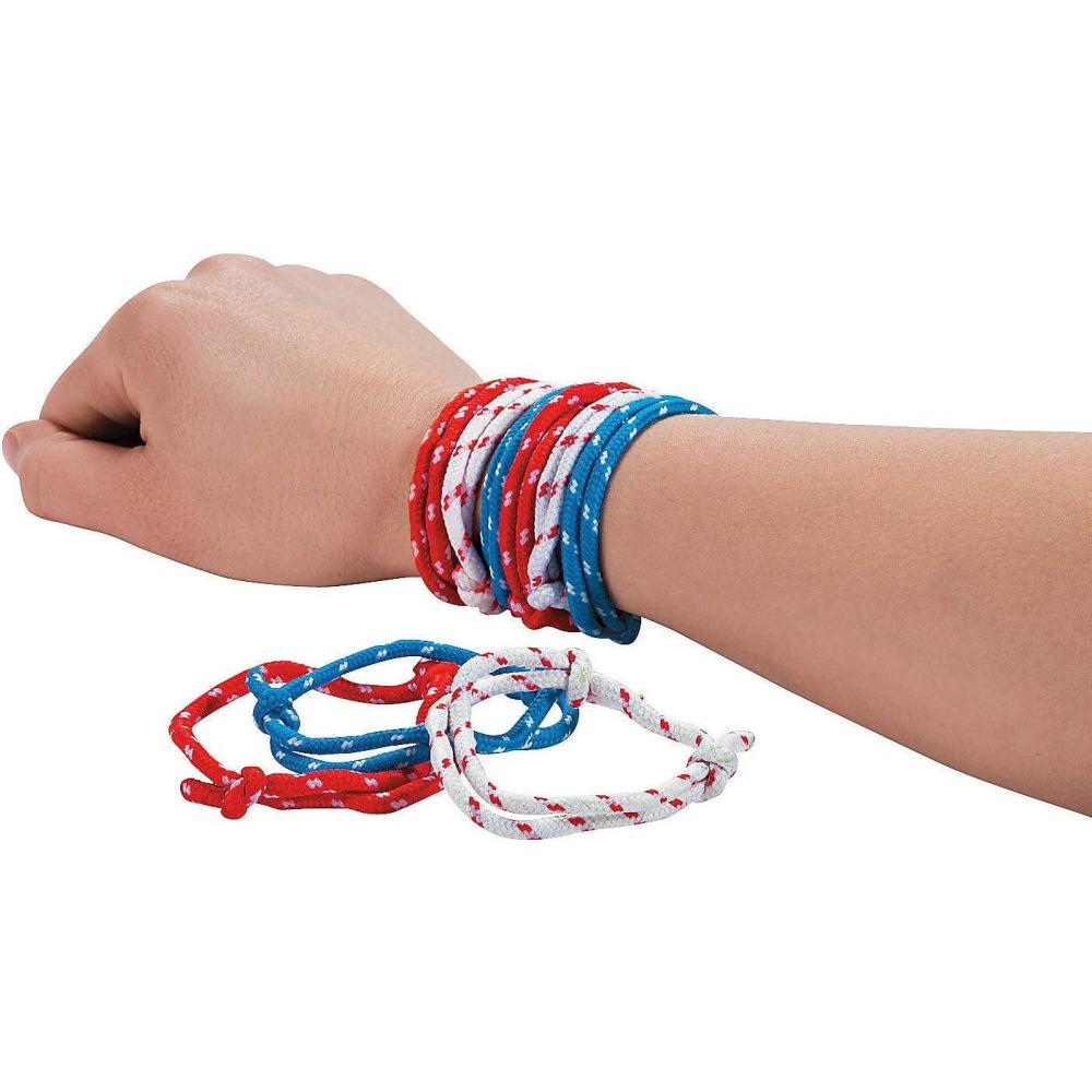imageFun Express Adjustable Patriotic Friendship Rope Bracelets  Bulk set of 72 Red White and Blue  Fourth of July Jewelry and Party Favors