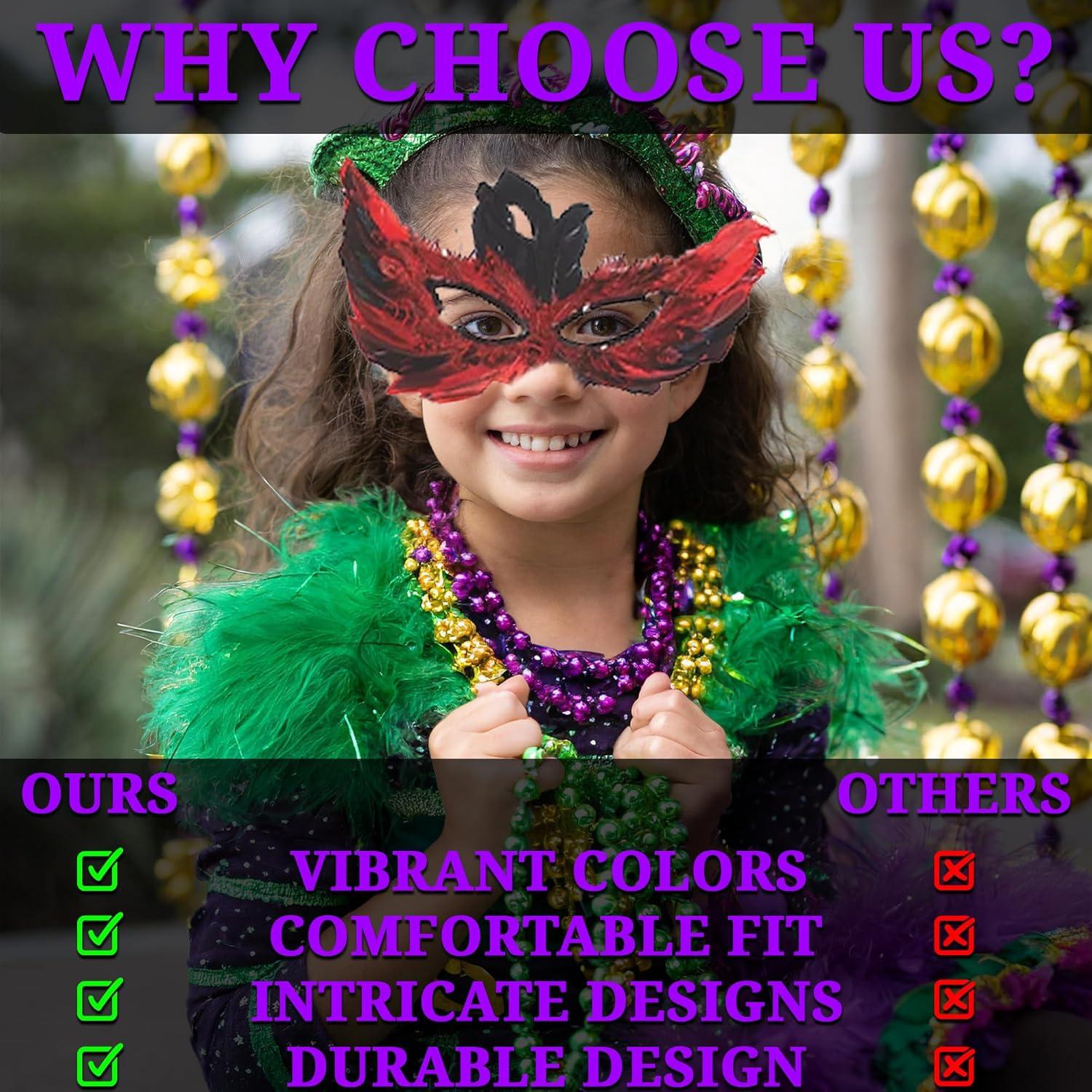 image:imageFun Express Mardi Gras Masquerade Mask And Bead Bulk Assortment set of 30 For Parties Parade Floats and more