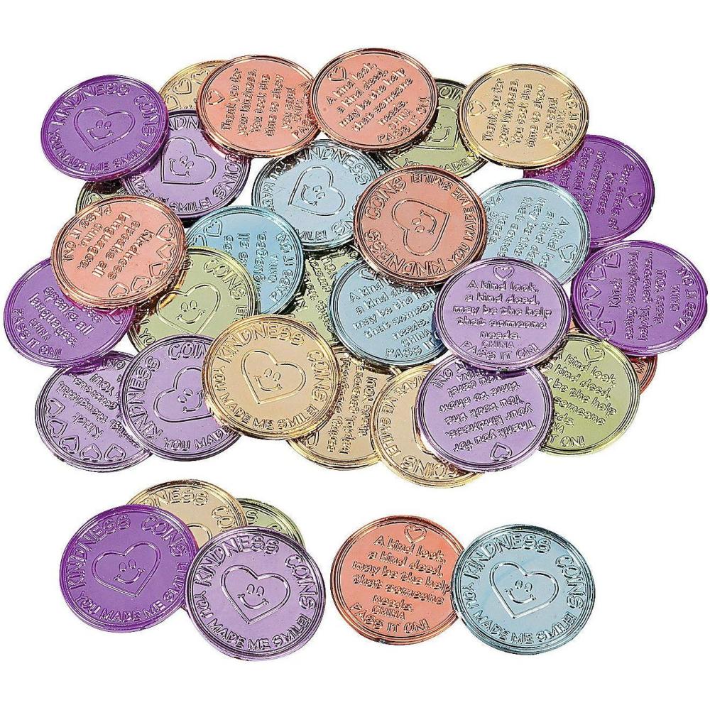 image:imageFun Express 1 12 Bulk 144 Pc Multicolored Motivational Kindness Plastic Coins Great for Classroom and Church Activites1