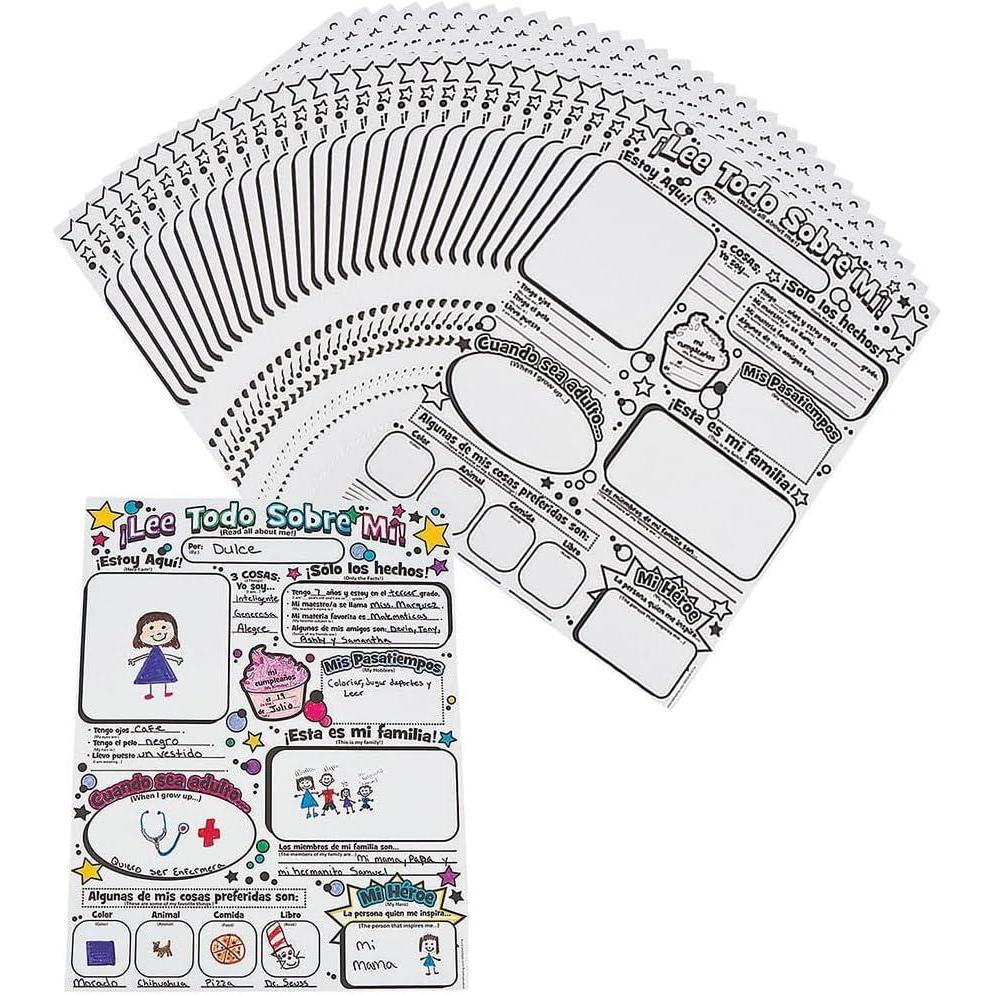 image:imageFun Express Color Your Own All About Me Spanish Posters  30 Pieces  Kindergarten and School Activities for Spanish Speaking Kids