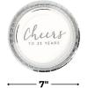 Fun Express Cheers to 25 Years Silver Anniversary Party Paper Dessert Plates – Disposable Tableware Dessert Plates for Birthday Wedding Treats and Festivities Graduation Party Supplies – 24 Pieces