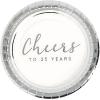 Fun Express Cheers to 25 Years Silver Anniversary Party Paper Dessert Plates – Disposable Tableware Dessert Plates for Birthday Wedding Treats and Festivities Graduation Party Supplies – 24 Pieces