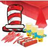 130 Piece Seuss Party Disposable Tableware Kit For 24 Guests, Includes Plates, Napkins, Cups, Tablecloth and Silverware