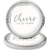 Fun Express Cheers to 25 Years Silver Anniversary Party Paper Dessert Plates – Disposable Tableware Dessert Plates for Birthday Wedding Treats and Festivities Graduation Party Supplies – 24 Pieces
