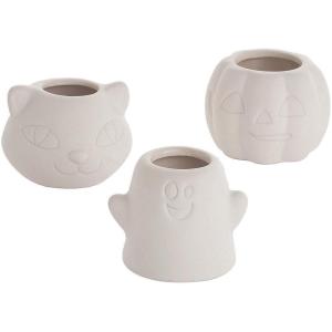 Fun Express DIY Mini Ceramic Halloween Planters – Set of 12 – Catt, Ghost and Pumpkin – Craft for Kids
