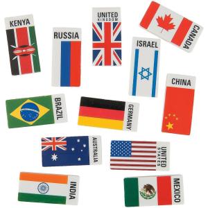 Fun Express Flags Around The World Erasers – VBS Vacation Bible School Supplies/Decor- Educational and Learning Activities for Kids – 24 Pieces