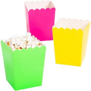 Fun Express Mini Neon Popcorn Boxes – Colorful Vibrant Party Supplies for Movie Nights Birthdays – Favors Gifts Treats Creative Party Displays – Assorted Neon Colors – 24 Pieces – Multicolor