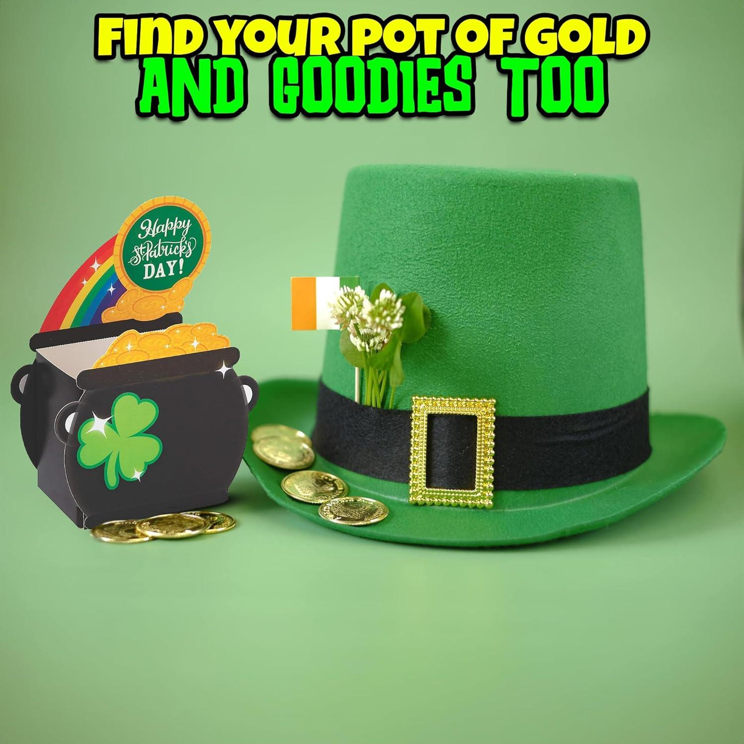 image:imageFun Express Leprechaun Pot of Gold Treat Boxes Party Favors 12 Small Gift Boxes with Handles for St Patricks Day Decorations Green Gable Boxes for Candy Goody Bags amp Birthday Treats