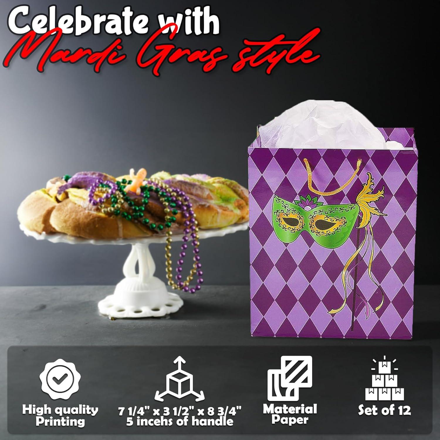 image:imageFun Express Mardi Gras Masquerade Gift Bags set of 12 725 x 35 x 875 Party Supplies