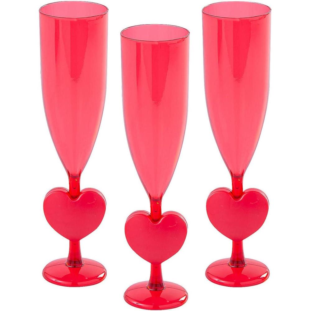 image:imageFun Express 12 Pieces Valentines Day Heart Plastic Champagne Flutes Holds 6 oz BPA Free Plastic Party Supplies Red