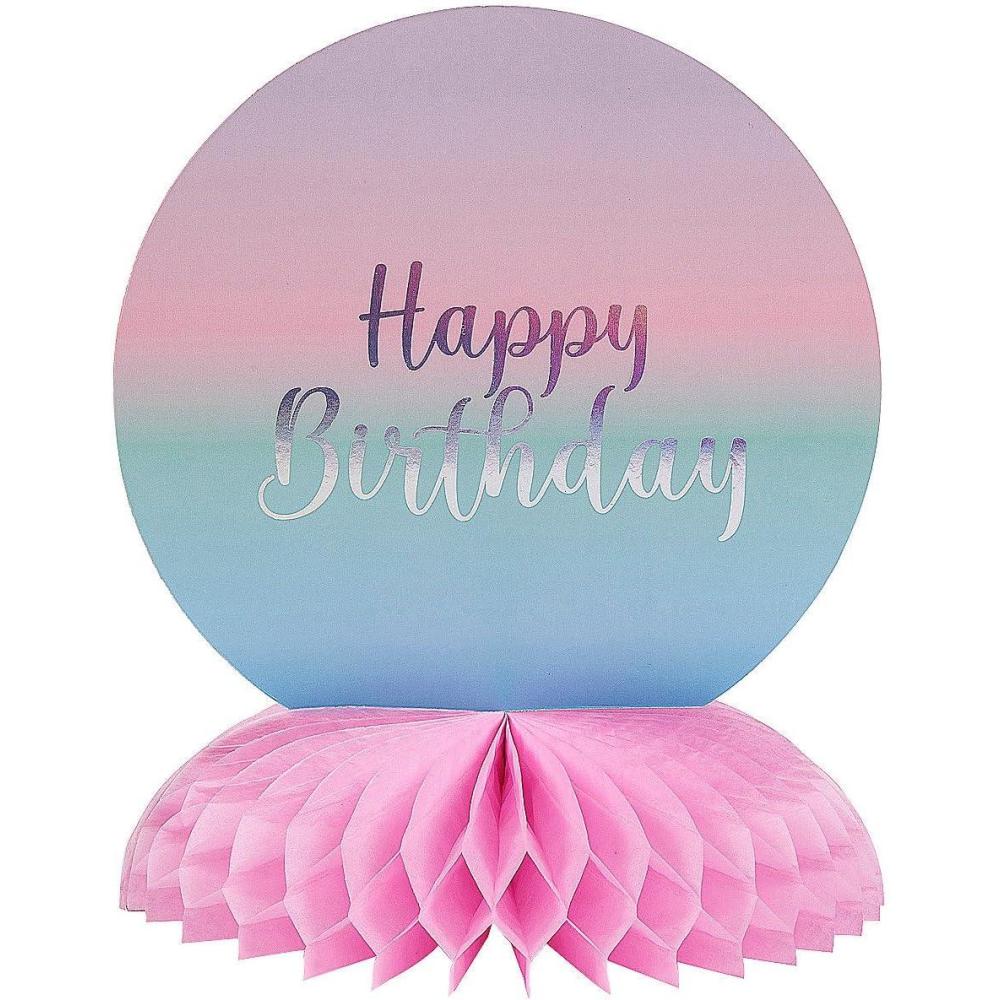 image:imageFun Express 7 12 x 9 Pastel Dip Dye Happy Birthday Party Honeycomb Centerpiece