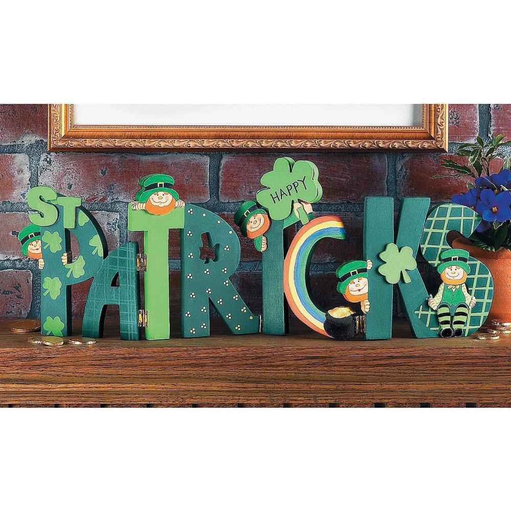 image:imageFun Express Happy St Patricks Day Wooden Sign Premium HandPainted Hinged Screen with Shamrocks Leprechauns amp Rainbows Irish Home Decor for Tabletop Display Celtic Holiday Decorations 18x775