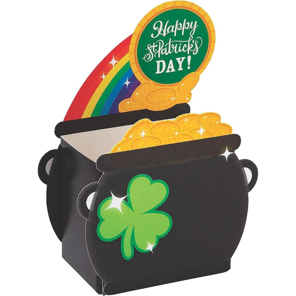 image:imageFun Express Leprechaun Pot of Gold Treat Boxes Party Favors  12 Small Gift Boxes with Handles for St Patricks Day Decorations  Green Gable Boxes for Candy Goody Bags amp Birthday Treats