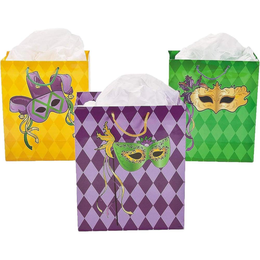 image:imageFun Express Mardi Gras Masquerade Gift Bags set of 12 725 x 35 x 875 Party Supplies