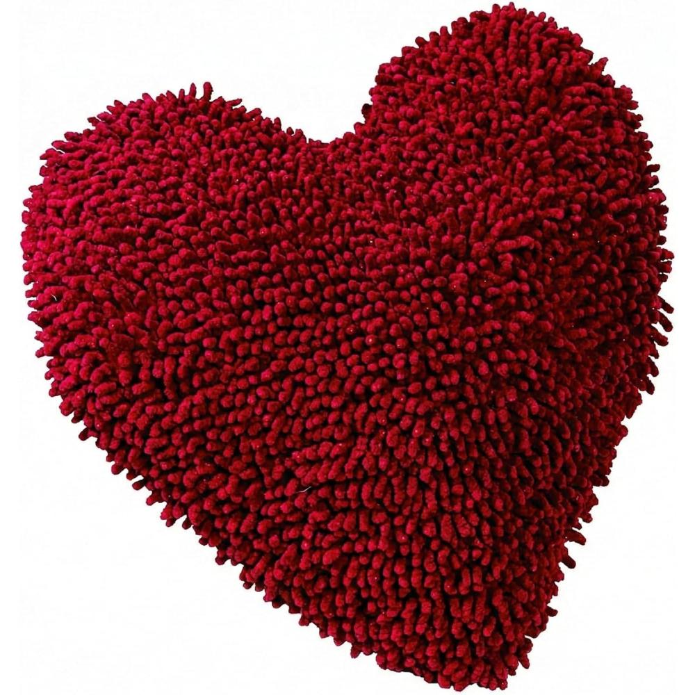 image:imageFun Express Soft Heart Shaped Chenille Pillow  14 Inch  for Bedroom Couch Chair and Home Decor Great Valentines Day Gift and Decoration