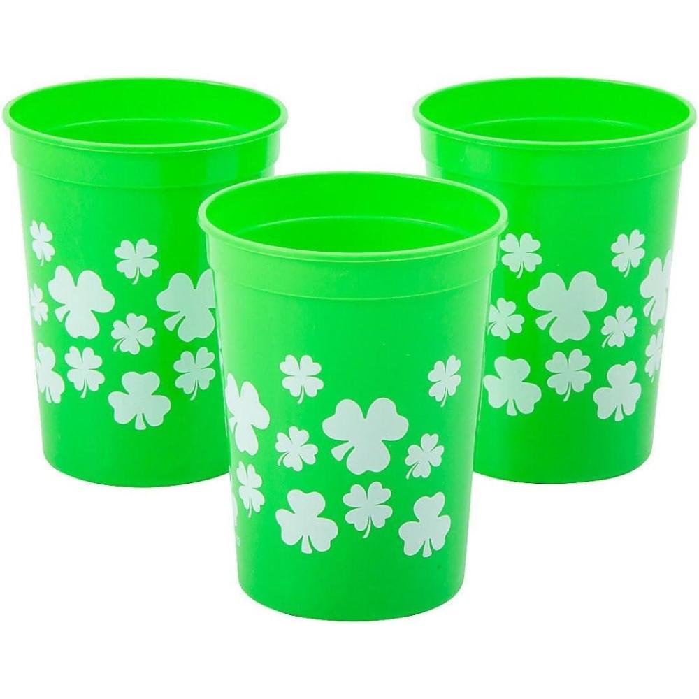 image:imageFun Express St Patricks Day Shamrock amp Clover Reusable Plastic Cups 10 oz 12 Ct