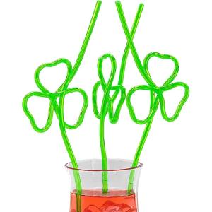 Fun Express 12 Pieces Shamrock Plastic Crazy Straws, BPA Free Plastic, Reusable for St. Patrick’s Day Party Supplies, Green