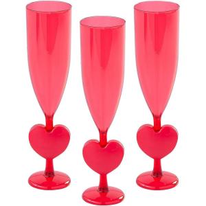 Fun Express 12 Pieces Valentine’s Day Heart Plastic Champagne Flutes, Holds 6 oz, BPA Free Plastic, Party Supplies, Red