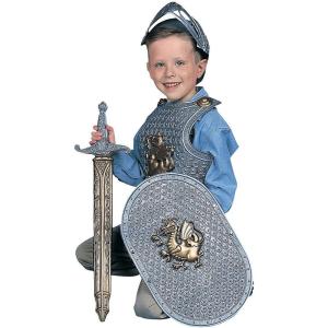 Fun Express Knight Costume Kids Boys – Complete Medieval Armor Play Set with Helmet, Chest Piece, Shield & Toy Sword | Plastic Knight Accessories for Halloween, Dress-Up & Role-Playing Ages 3-12