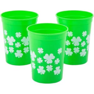 Fun Express St. Patrick’s Day Shamrock & Clover Reusable Plastic Cups 10 oz – 12 Ct
