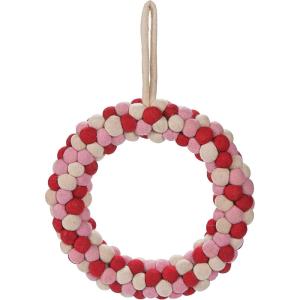 Valentine’s Day Pom-Poms Wreath (14 inch in Diameter) Valentine Home Decor