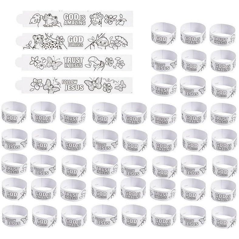image:imageFun Express 9 x 1 14 Bulk 50 Pieces Color Your Own Rainforest VBS Cardstock Bracelets
