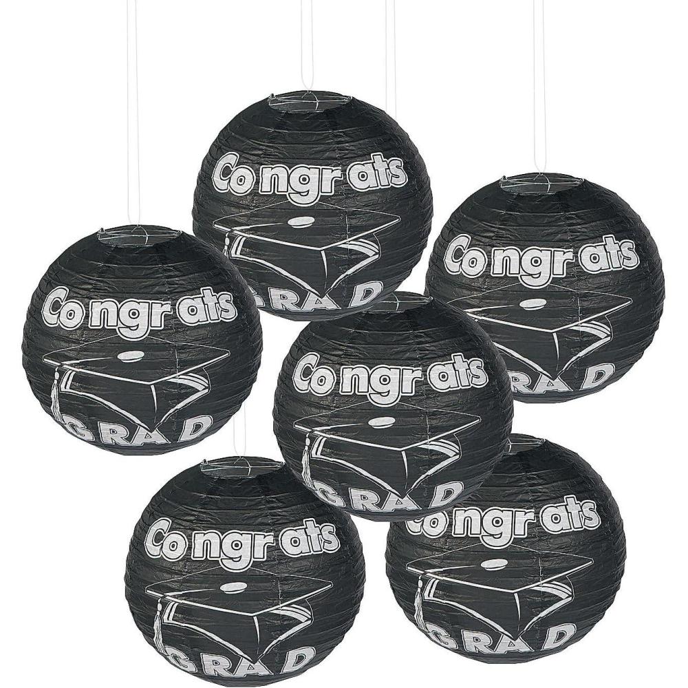 image:imageFun Express Congrats Grad Black Paper Lanterns 12 Hanging Graduation Party Decor 6 Pieces Festive Lanterns for Celebrations