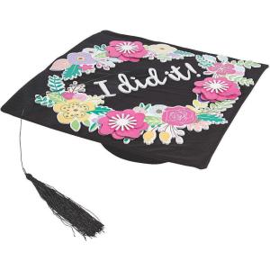 Fun Express – Floral Mortarboard Decorating Kit for Graduation – Stationery – Stickers – Stickers – Sheets – Graduation – 10 Pieces