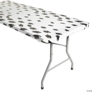 Fun Express 6 Ft. Graduation Caps Rectangle Fitted Plastic Tablecloth