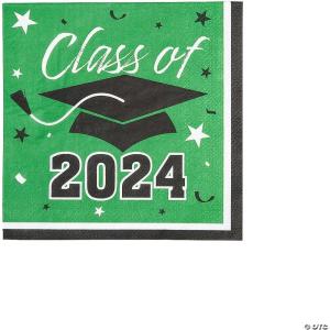 Fun Express Bulk 50 Piece Class of 2024 Green Graduation Party Paper Luncheon Napkins