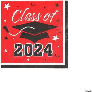 Fun Express Bulk 50 Piece Class of 2024 Red Graduation Party Paper Luncheon Napkins