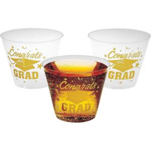 Fun Express Small Congrats Grad Plastic Cups with Gold Foil – Graduation Party Supplies – 50 Pieces