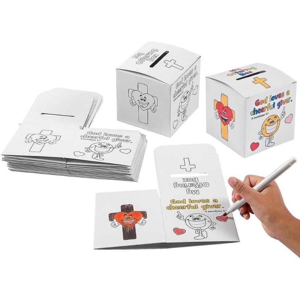 image:imageFun Express Color Your Own Cheerful Giver Offering Boxes  Makes 12  Church Crafts for Kids