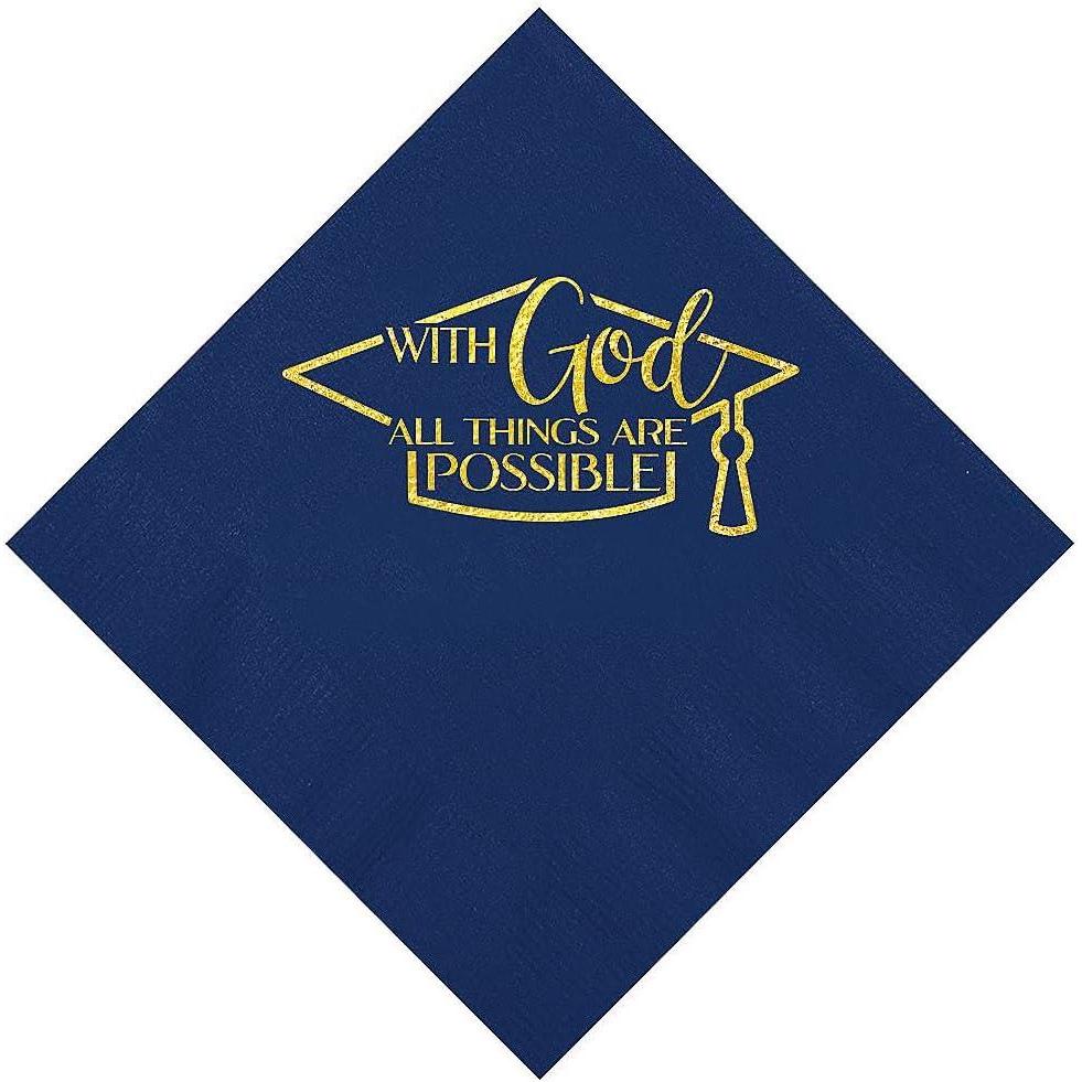 image:imageGold Foil Religious Graduation Navy Paper Beverage Napkins 50 Pc