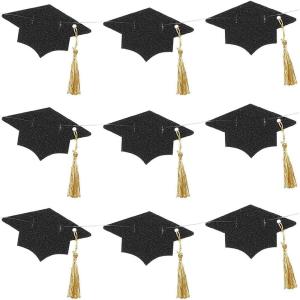 Black Glitter Tassel & Graduation Cap Party Garland