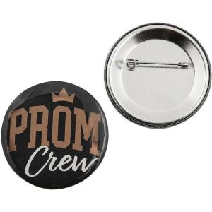 Fun Expess 2 1/4″ diam. Small Black & Gold Prom Crew Metal Buttons – 12 Pieces