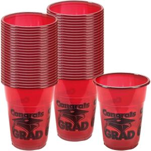 Fun Express – Burgundy Congrats Grad Disposable Cups for Graduation – Party Supplies – Drinkware – Disposable Cups – Graduation – 50 Pieces