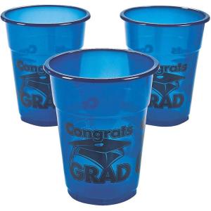 Fun Express Blue Congrats Grad Disposable Cups (50) for Graduation