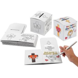 Fun Express Color Your Own Cheerful Giver Offering Boxes – Makes 12 – Church Crafts for Kids