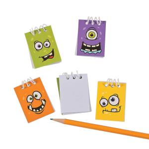 Fun Express Monster Face Mini Spiral Notepads – Fun Halloween Stationery – Cute Mini Notebooks for Trick-or-Treating, Party Favors, and Classroom Gifts – 48 Pieces