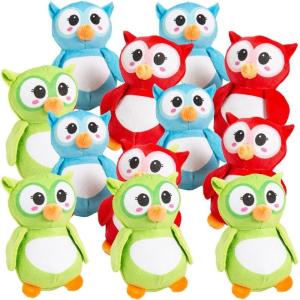 Fun Express Plush Owl Stuffed Animal Toys – 12 Pieces in Assorted Colors – Soft Plush