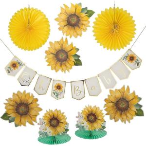 Fun Express Sunflower Baby Shower Decorating Kit – Gender Revela and Baby Party Decor – 9 Pieces