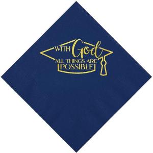 Gold Foil Religious Graduation Navy Paper Beverage Napkins – 50 Pc.