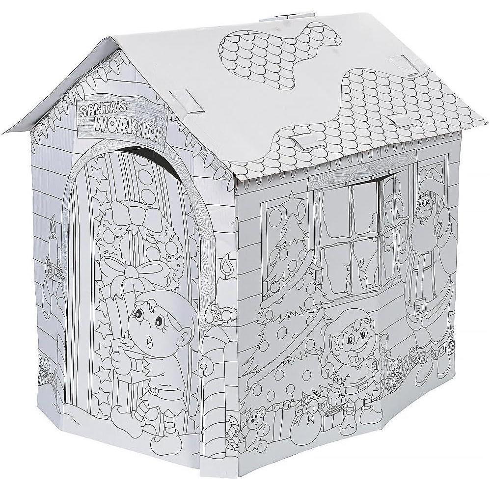 image:imageFun Express Cardboard Playhouse for Kids Indoor  DIY Santa Workshop Christmas House to Color  Toddler Play House Holiday Craft Activity with Doors amp Windows  285 x 345 x 35 Easy Assembly