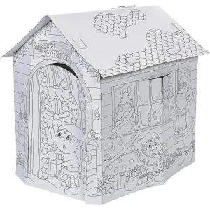 Fun Express Cardboard Playhouse for Kids Indoor – DIY Santa Workshop Christmas House to Color | Toddler Play House Holiday Craft Activity with Doors & Windows | 28.5″ x 34.5″ x 35″ Easy Assembly