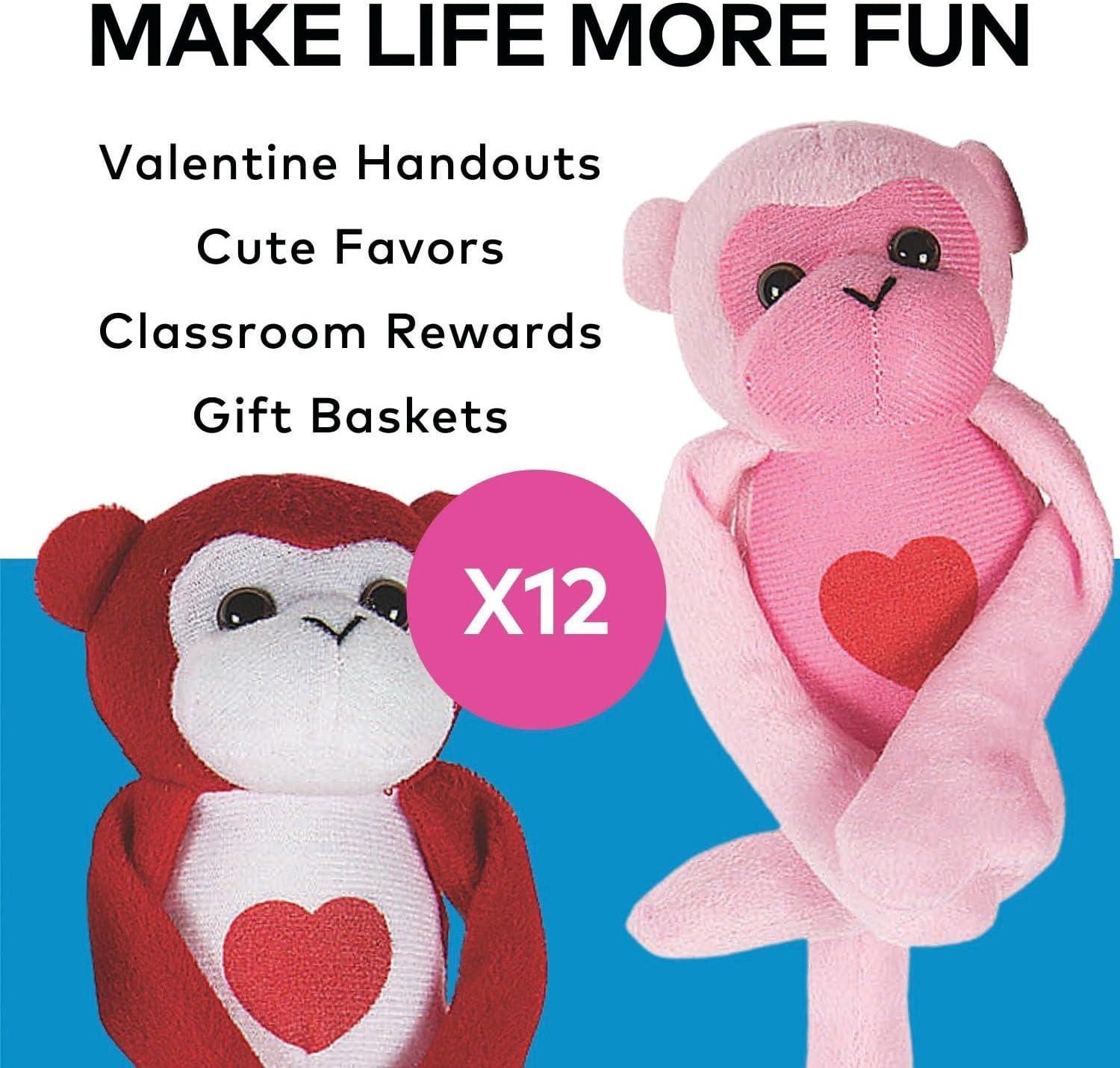 image:imageFun Express Gorilla Stuffed Animal Monkey Plush Toys 12 Pack Giant Long Arm Hanging Plushies for Valentines Day Jumbo Party Favors Prizes amp Holiday Decorations Pink Red Hearts Design