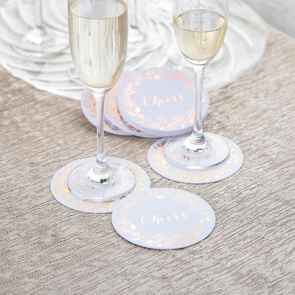 image:imageFun Express Cheers White with Rose Gold Coasters Bulk 48 Pc