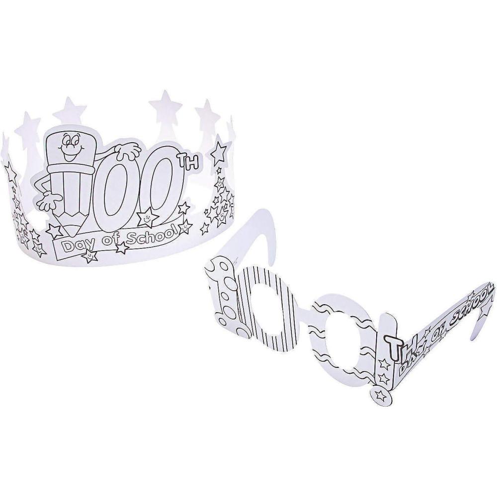 image:imageFun Express Color Your Own 100th Day of School Crowns amp Glasses Craft Kits 48 Pieces
