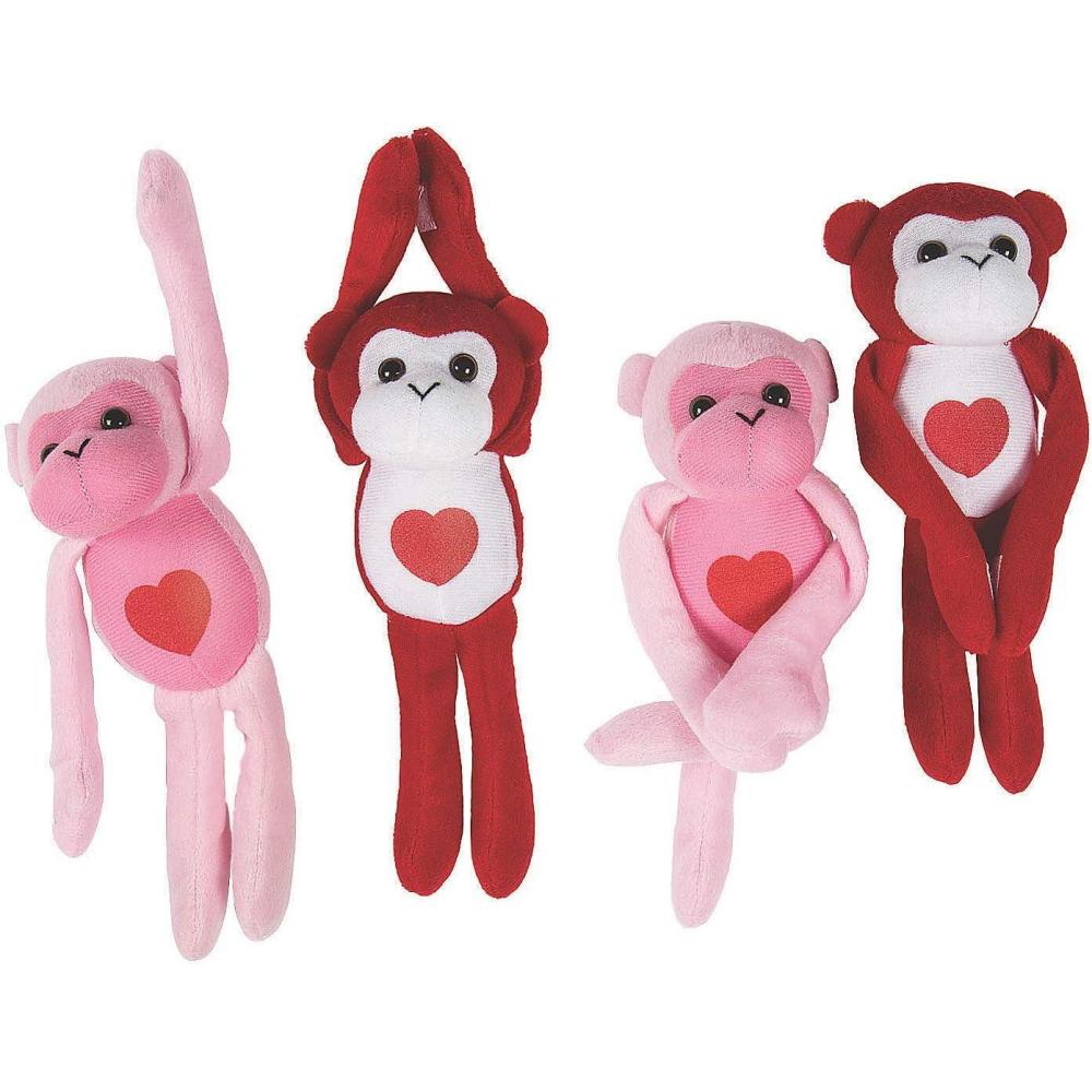 image:imageFun Express Gorilla Stuffed Animal Monkey Plush Toys 12 Pack Giant Long Arm Hanging Plushies for Valentines Day Jumbo Party Favors Prizes amp Holiday Decorations Pink Red Hearts Design